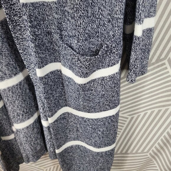 Talbots Long Cardigan Sweater Plus 2X Sweatshirt Stripe Marled Grey Pockets - Picture 3 of 6